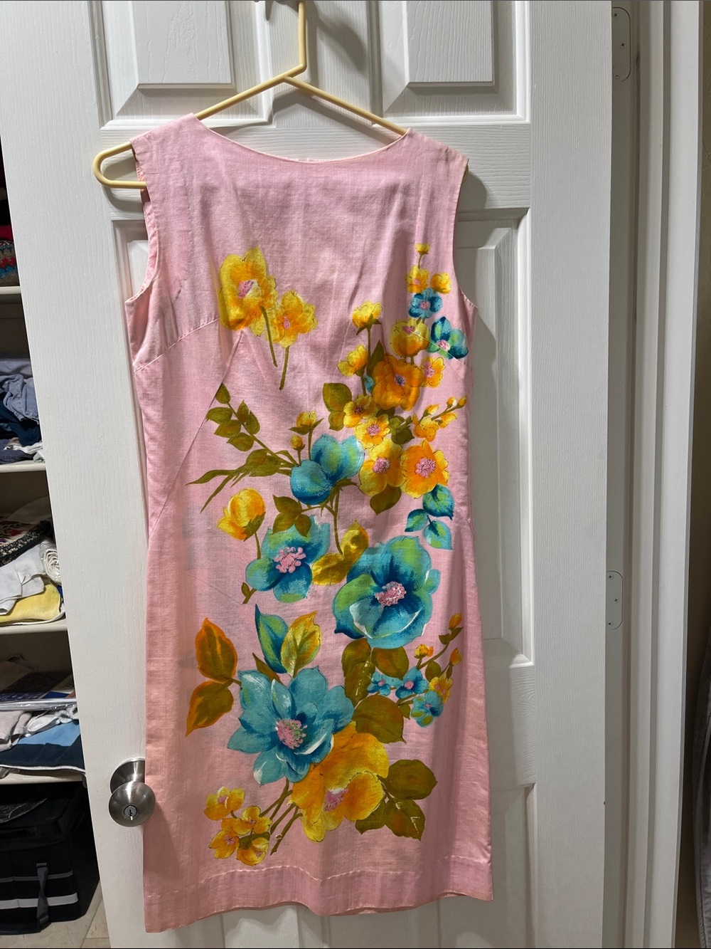 Sleeveless Pink Maxi Dress with Blue & Yellow Floral Print